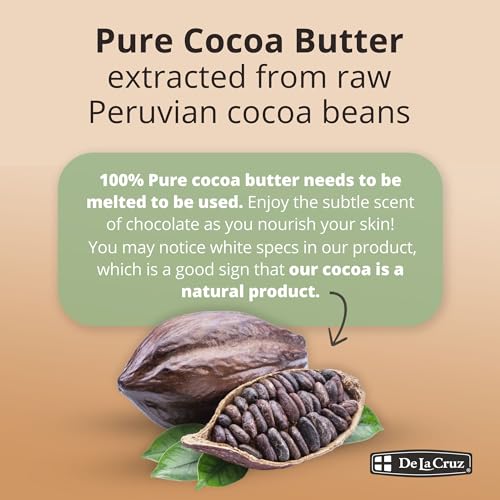 De La Cruz Cocoa Butter - 100% Pure and Natural Cocoa Butter For Dry, Rough Skin - All Natural Hydrating Moisturizer, (Jar - 1 Count, 4 Ounce)
