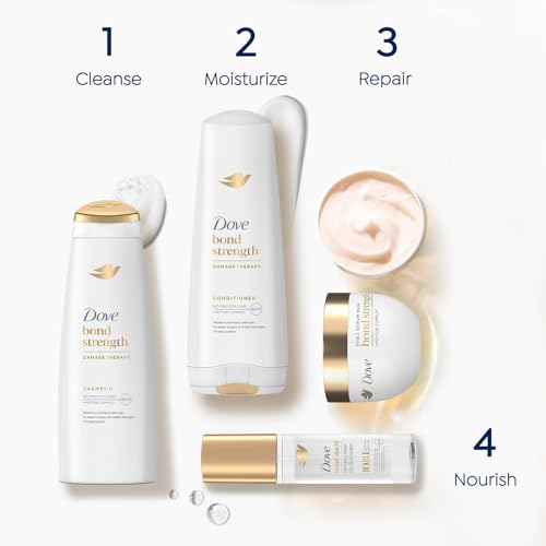 Dove Bond Strength, Damage Therapy System – Shampoo, Conditioner, 10-in-1 Shield Serum & Peptide Mask, Hair Repair Treatment, Anti-Frizz (4 Piece Set)
