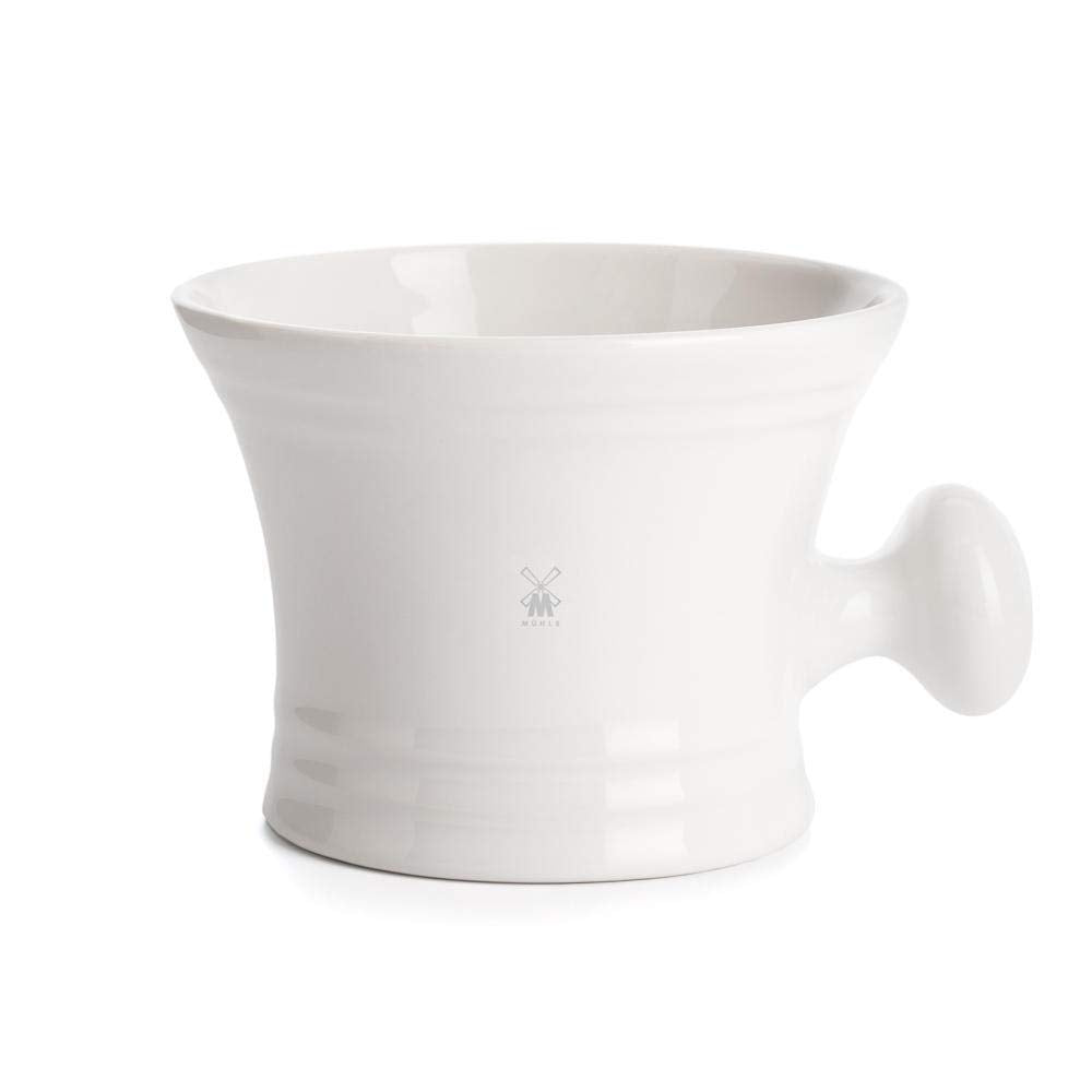 MÜHLE White Porcelain Platinum Rim Shaving Mug – Shave Dish Accessory for Soaps and Creams, Modern White Design| for Warm, Rich & Creamy Lather