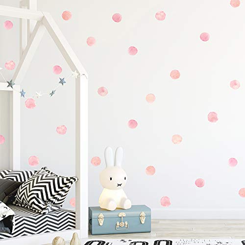 Pink Polka Dot Wall Decals 36pcs Watercolor Dots Wall Sticker for Kids, Baby Girls, Teens, and Nursery Room (6 Sheets) - Each Dot: 2.36 x 2.36 inch