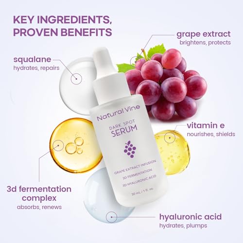 Natural Vine Dark Spot Serum: Dark Spot Remover for Face - Vitamin C Alternative More Effective than Vitamin C with Grape Extract Fermentation Complex Hyaluronic Acid for Brighter Even Skin Tone 30mL
