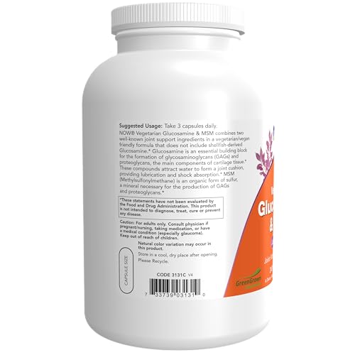 NOW Foods Supplements, Glucosamine & MSM (GreenGrown® Glucosamine), Vegetarian, 240 Veg Capsules