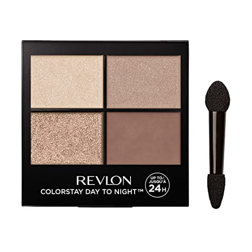 Revlon ColorStay Day to Night Eyeshadow Quad, Longwear Shadow Palette with Transitional Shades and Buttery Soft Feel, Crease & Smudge Proof, 500 Addictive, 0.16 oz