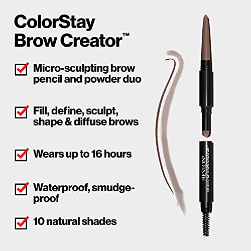 Revlon Eyebrow Pencil & Powder, ColorStay Brow Creator 2-in-1 Eye Makeup with Spoolie, Longwearing with Precision Tip, 610 Dark Brown, 0.23 Oz