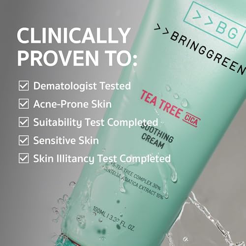 BRING GREEN Tea Tree Cica Soothing Cream Plus 100ml Korean Skin care, calming and soothing, moisturizer for skin, facial cream, trouble care, Blackhead Removing Pore care (Pack of 1)