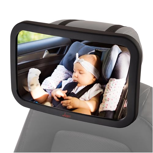 Lusso Gear Baby Car Mirror - Rear-Facing Infant Mirror for Car with Crystal Clear View - Secure Shatterproof Backseat Design, Black