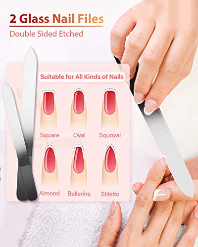 Glass Nail File and Nail Shiner, 4PC Crystal Nail File and Nano Glass Nail Buffer, Premium Set with Case, Professional Manicure Tool Fingernail Czech File for Natural Nail, Gift for Women and Girls