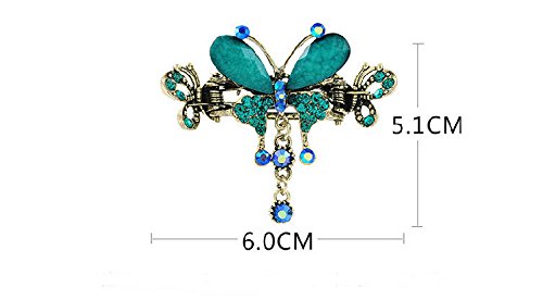 Tvoip Retro National Style Hair Clip Alloy Water Drill Crab Butterfly Grip Clip Headgear