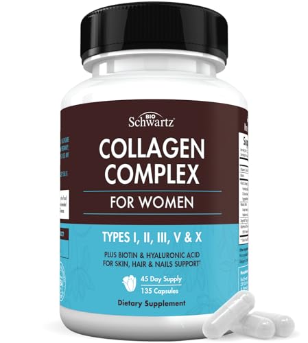 Hydrolyzed Collagen Peptide Capsules for Women - Multi Collagen Supplement Types I, II, III, V, X with Vitamin C, Biotin, Keratin - Skin, Hair & Nails Support - 135 Capsules