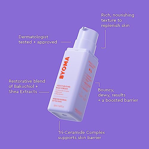 BYOMA Moisturizing Rich Cream - Barrier Repair Cream Face Lotion with Bakuchiol & Shea Extract - Ceramide Face Moisturizer for Dry Skin - Anti Wrinkle, Alcohol Free Face Moisturizer - 1.69 fl.oz