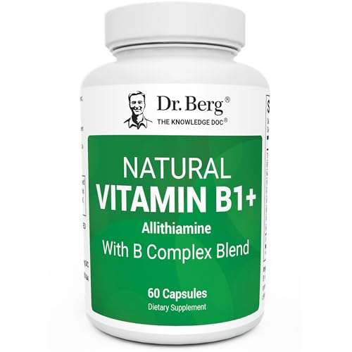 Dr. Berg Natural Vitamin B1 B6 B12 Complex - Allithiamine Vitamin B1 Supplement with 8 Essential Vitamin B Complex for Men & Women Including Thiamin, Niacin, Folate, Magnesium & More - 60 Capsules