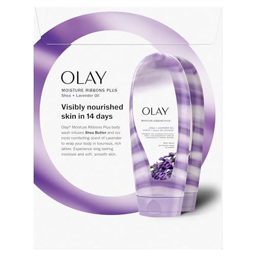 Olay Moisture Ribbons Plus Shea + Lavender Oil Body Wash, 18 oz, (Pack of 2)