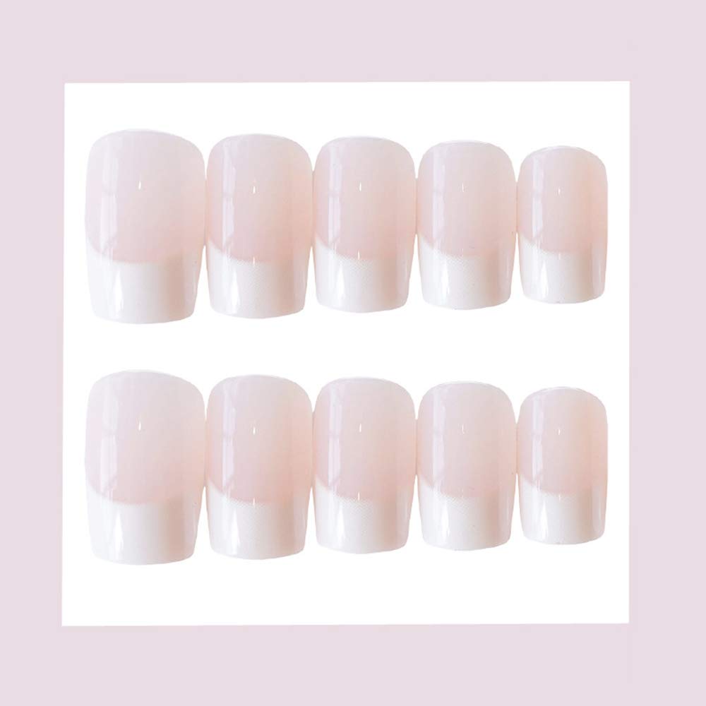 Aimimier 24Pcs French False Nails Simple Pink Nude Glossy Full Cover Artificial Fingernails Medium Square Fake Nails with Glue for Women and Girls (Style 8)