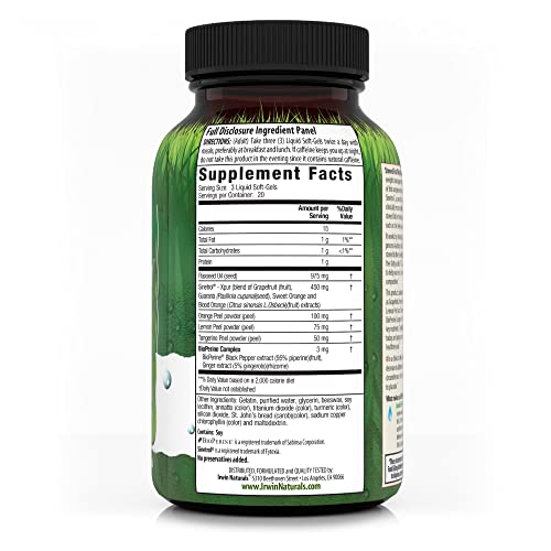 Irwin Naturals Stored-Fat Belly Burner - with Sinetrol, Grapefruit, Sweet Orange & Blood Orange - 60 Liquid Soft-Gels