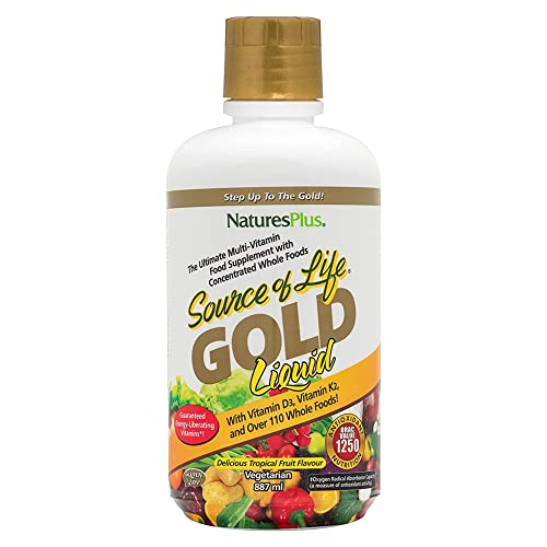 Natures Plus Source of Life Gold Multivitamin Liquid - 30 oz - with Vitamins D3, B12 & K2 - Blood, Bone & Immune Support - Vegetarian & Gluten Free - 30 Servings