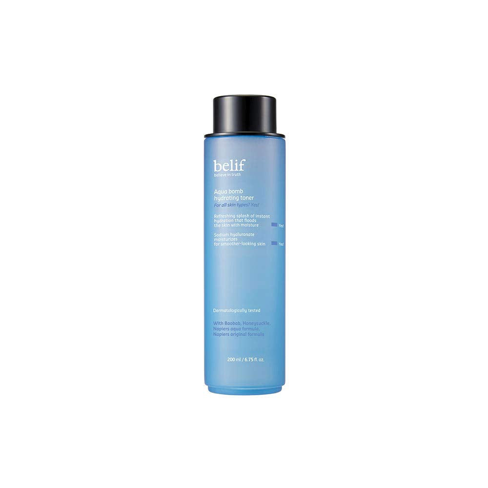belif Aqua Bomb Hydrating Toner with Niacinamide & Hyaluronic Acid, Lightweight and Refreshing Toner for Instant Hydration, Skin Barrier Repair, and Glowing Skin for All Skin Types, Korean Skin Care