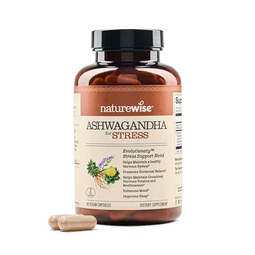 NatureWise Ashwagandha for Stress - With KSM-66 Extract, GABA, L-Theanine, Rhodiola Rosea - Herbal Mood & Sleep Support - Vegan, Non-GMO, Gluten-Free - 60 Capsules[1-Month Supply]