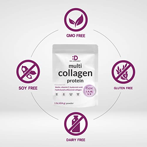 Multi Collagen Protein Powder,1Lb - Type I, II, III, V, X Collagen Peptides with Biotin 10000mcg, Vitamin C & Hyaluronic Acid - Unflavored - Keto & Paleo Friendly, Great for Hair, Skin, Nails & Joints