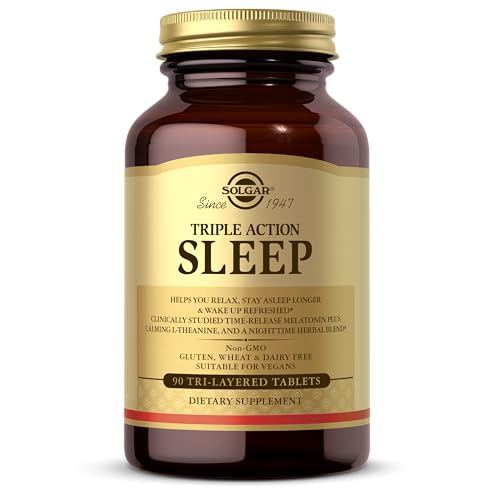 Solgar Triple Action Sleep, 90 Tri-Layer Tablets - Time-Release Melatonin & L-Theanine Plus Herbal Blend - Helps You Relax - Non-GMO, Gluten Free - 90 Servings
