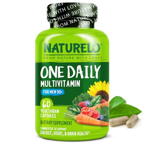 NATURELO Mens Multivitamins for Men 50+ - One Daily Multivitamin for Men with Vitamins, Minerals & Organic Whole Foods Non-GMO, 60 Vegetarian Capsules