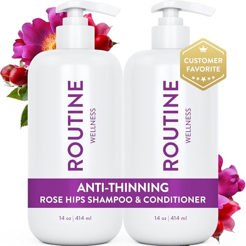 Routine Wellness Anti-Thinning Shampoo and Conditioner Set for Thinning Hair - Biotin DHT Blocker Women & Men - Color Safe Shampoo for Hair Loss & Healthier Growth - Rose Hips (Pack of 2)