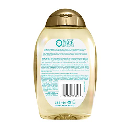 OGX Lightweight + Coconut Fine Curls Shampoo, Lightweight, For Curly Hair, Coconut Water, Flaxseed Oil, Citrus Oil, 13 Fl Oz