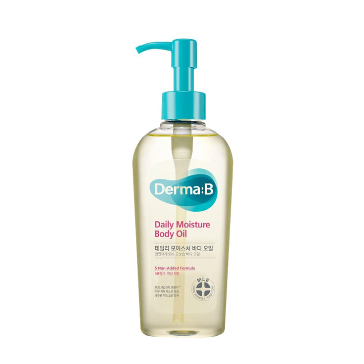 Derma B | Daily Moisture Body Oil | 99% Natural Argan & Sweet Almond Oil | Shower Oil for Dry Sensitive Skin | Light & Long-Lasting Hydration | Skin Body Care Oil with Peach Scent | 6.78 fl oz (200ml)