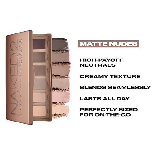URBAN DECAY Naked 2 Basics Eyeshadow Palette, Velvety Matte Finish, 6 Nude Taupe & Brown Neutral Eye Shadows, Travel Mini Palette, Vegan, Cruelty-free