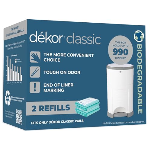 Diaper Dekor Classic Diaper Pail Biodegradable Refills | 4 Count | Most Economical Refill System | Quick & Easy to Replace | No Preset Bag Size Use Only What You Need | Exclusive End-of-Liner Marking