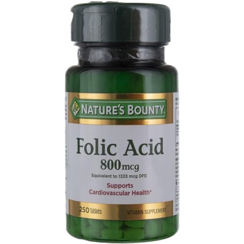 Nature's Bounty Folic Acid 800 mcg Tablets Maximum Strength 250 Count (Pack of 6)