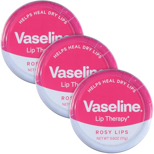 Vaseline Lip Therapy Rosy Lips Tin 3-Pack – Tinted Lip Balm for Soft, Smooth, Glossy Lips, 0.6 Oz Ea