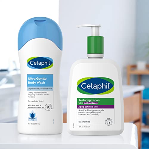 Cetaphil Restoring Body Lotion with Antioxidants for Aging Skin, Great for Neck and Chest Areas, Fragrance and Paraben Free, Suitable for Sensitive Skin 16 oz. Bottle
