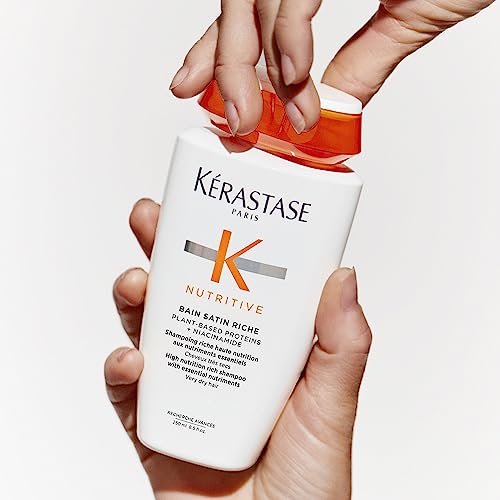 KÉRASTASE Nutritive Bain Satin Riche Shampoo, Cleanses & Strengthens Against Dryness, Adds Softness, Shine & Nourishment with Plant-Based Proteins & Niacinamide for Medium to Thick to Dry Hair