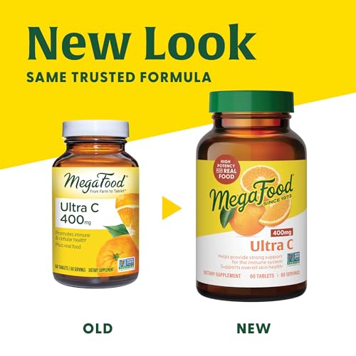 MegaFood Ultra C 400 mg - Vegan Immune Support Supplement with Vitamin C, Made with Real Food Including Broccoli, Carrot, Cranberry & Brown Rice, Gluten-Free, Kosher - 90 Tablets, 90 Servings