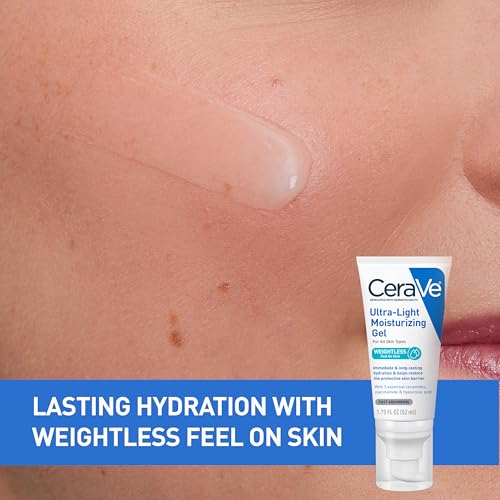 CeraVe Ultra-Light Moisturizing Gel, Hydrating Gel Face Moisturizer with Ceramides, Niacinamide, Hyaluronic Acid, Fragrance Free, Oil-Free, Weightless Mattifying Moisturizer, 1.75 FL Oz