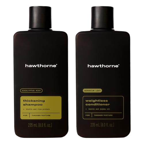 Hawthorne Men's Thickening Shampoo and Conditioner Hair Set. Includes Thickening Shampoo and Weightless Conditioner. Sulfate Free, Paraben Free. 8 Fl Oz Each.