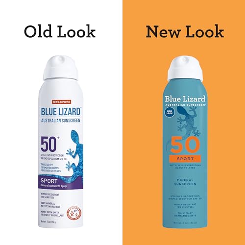 BLUE LIZARD Sport Mineral Sunscreen Spray SPF 50+, Dermatologist-Recommended Brand, Broad-Spectrum UVA/UVB Protection, Water-Resistant, Zinc Oxide Formula, Vegan, 5 fl oz