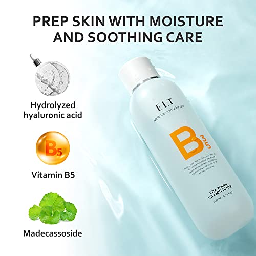 ELT Vita Youth Vitamin B Toner 6.76 fl.oz.(200ml) | Multi Vitamin B3&5 Moisturizing Soothing Skin Care | Fragrance Free | Green Tea Extract Makes Skin Youthful | Prevents Dark Spots | K-Beauty