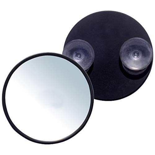 Vanity Mirror with 2 suction cups. Has a powerful 12x magnification for a more intricate view. 5 DIAMETER. PERFECT FOR EYEBROW TWEEZING AND EASY TO TRAVEL WITH FOR EVERYDAY USE.