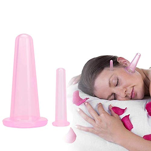 Aeyistry 4Pcs Cupping Facial Set for Face and Eye Cupping Massage, Facial Cupping Set Silicone Cups with Exfoliating Brush for Face Neck Skin (2 Small&2 Large, Pink)