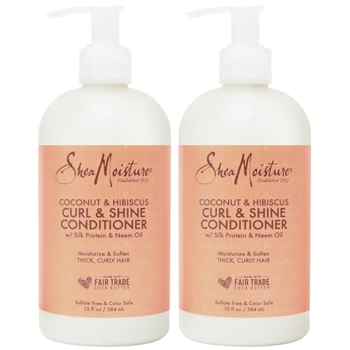 SheaMoisture Coconut and Hibiscus Curl & Shine Conditioner with Silk Protein & Neem Oil 13 oz - Thick, Wavy & Curly Hair - Value Double Pack - Qty of 2