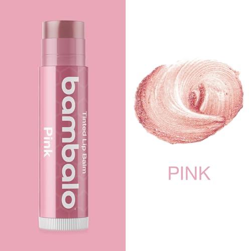 Tinted Lip Balm Pink – Bambalo 4-Pack Hydrating Moisturizing Lip Care – Soft Rosy Tint – Natural & Organic Ingredients – Easy Wear, Everyday Color – Made in USA