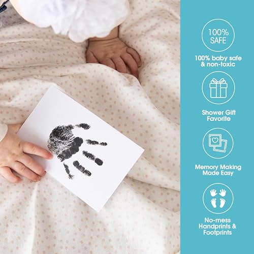 Pearhead Newborn Baby Handprint and Footprint Kit - No Mess Clean-Touch Ink Pad With Impression Cards, Safe for Skin, Perfect Keepsake for Family, Acid-Free, Black