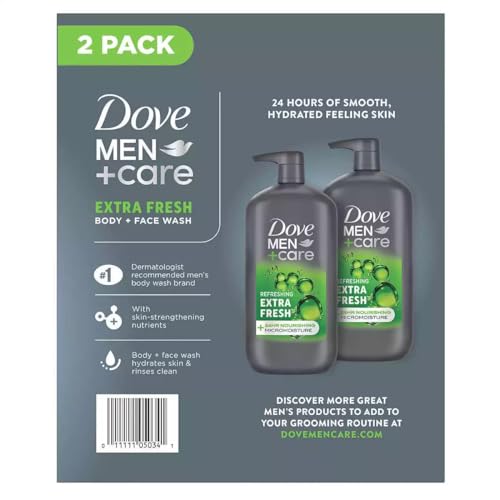 Dove Men+Care Body and Face Wash Extra Fresh, 32 Fluid Ounce (Pack of 2)