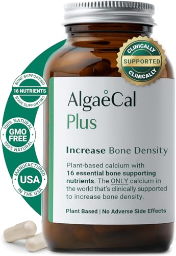 ALGAECAL Plus - Organic Red Algae Calcium Supplement for Women, Vitamin K2 (100mg), Vitamin D3 (1600 IU), Magnesium (350mg) & Trace Minerals, for Improved Bone Strength, Easy to Swallow, 120 Veg Caps