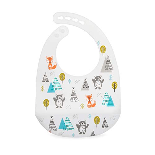 Nuby 2 Pack Adjustable Easy Clean Soft Silicone Bibs with Scoop, Arrows & Bears/Foxes