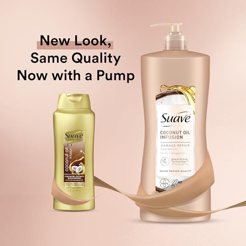Suave Coconut Oil Damage Repair Shampoo, for Normal, Dry and Damaged Hair, with Pure Coconut Oil Infusion, 28 oz Pack of 4