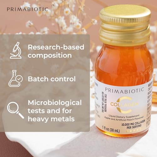 PRIMABIOTIC Liquid Collagen - High Collagen Content [10,000 Mg] Per Serving - Hydrolyzed Collagen and 12 Vitamins - Gluten Free- 900 Ml - Pack of 30 Bottles x 30 Ml