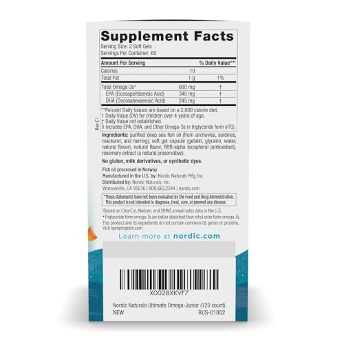Nordic Naturals Ultimate Omega Jr., Strawberry - 120 Mini Soft Gels - 680 Total Omega-3s with EPA & DHA - Brain Health, Mood, Learning - Non-GMO - 60 Servings