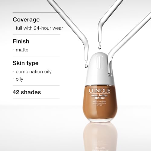 Clinique Even Better Clinical Serum Full Coverage Hydrating Foundation Broad Spectrum SPF 25 With Vitamin C, Salicylic Acid + Hyaluronic Acid For Oily Skin Types, Cream Chamois, 1 Fl Oz